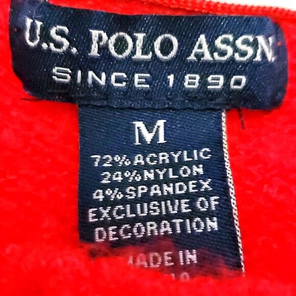 U.S. Polo Assn Red Cable Knit Logo Boxy Long Sleeve Sweater Cozy Contemporary M - Picture 11 of 11
